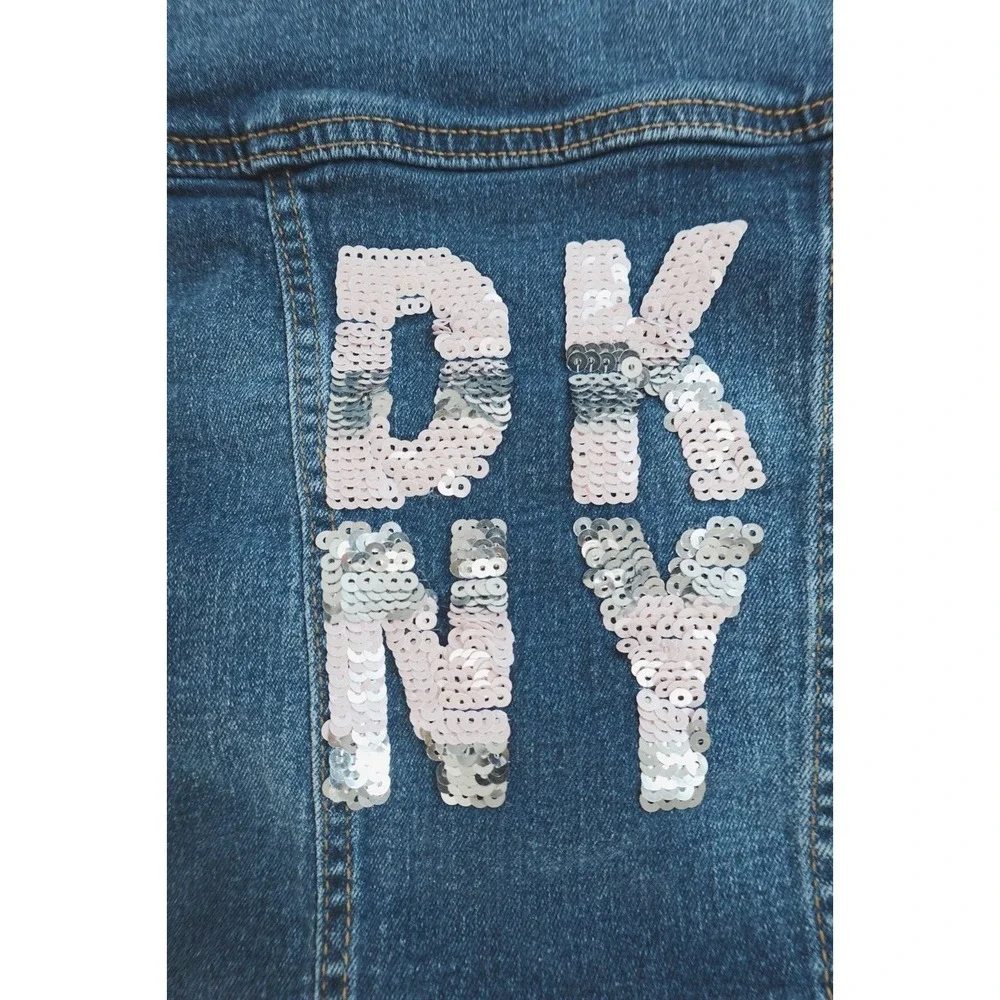 DKNY Sequin Denim‎ Blue Jean Jacket O71827DG Girls Size 6 Youth